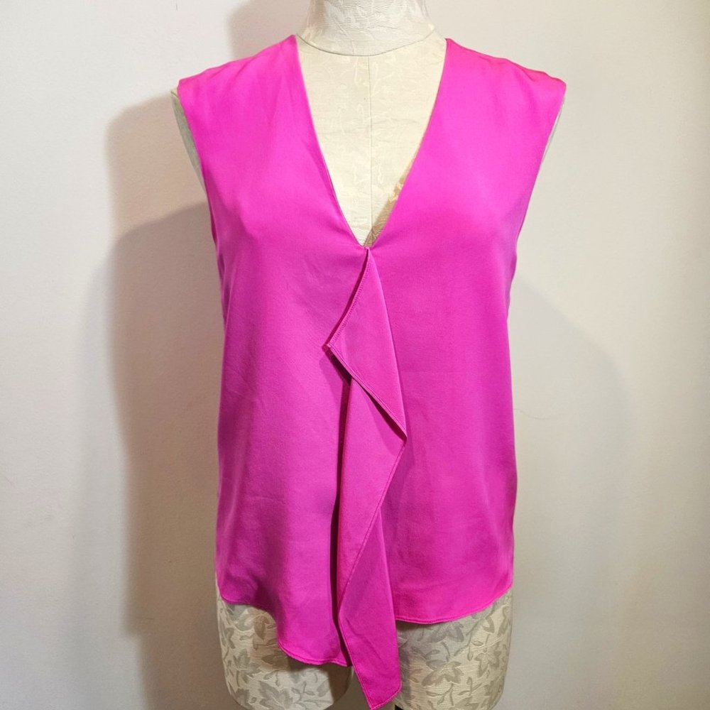tibi 100% Silk Sleeveless Fuchsia V-Neck Blouse, Size 2